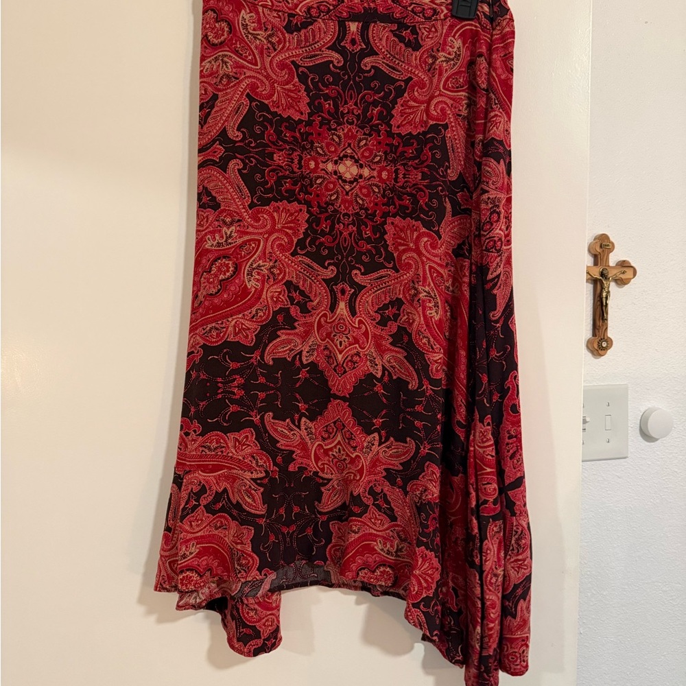 Free People Asymmetrical Red and Black Skirt